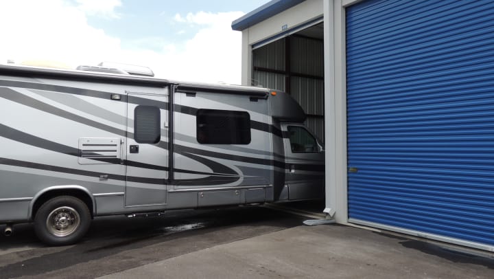 RV parked at a Compass Self Storage facility.