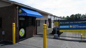 Front gate of a Compass Self Storage facility.