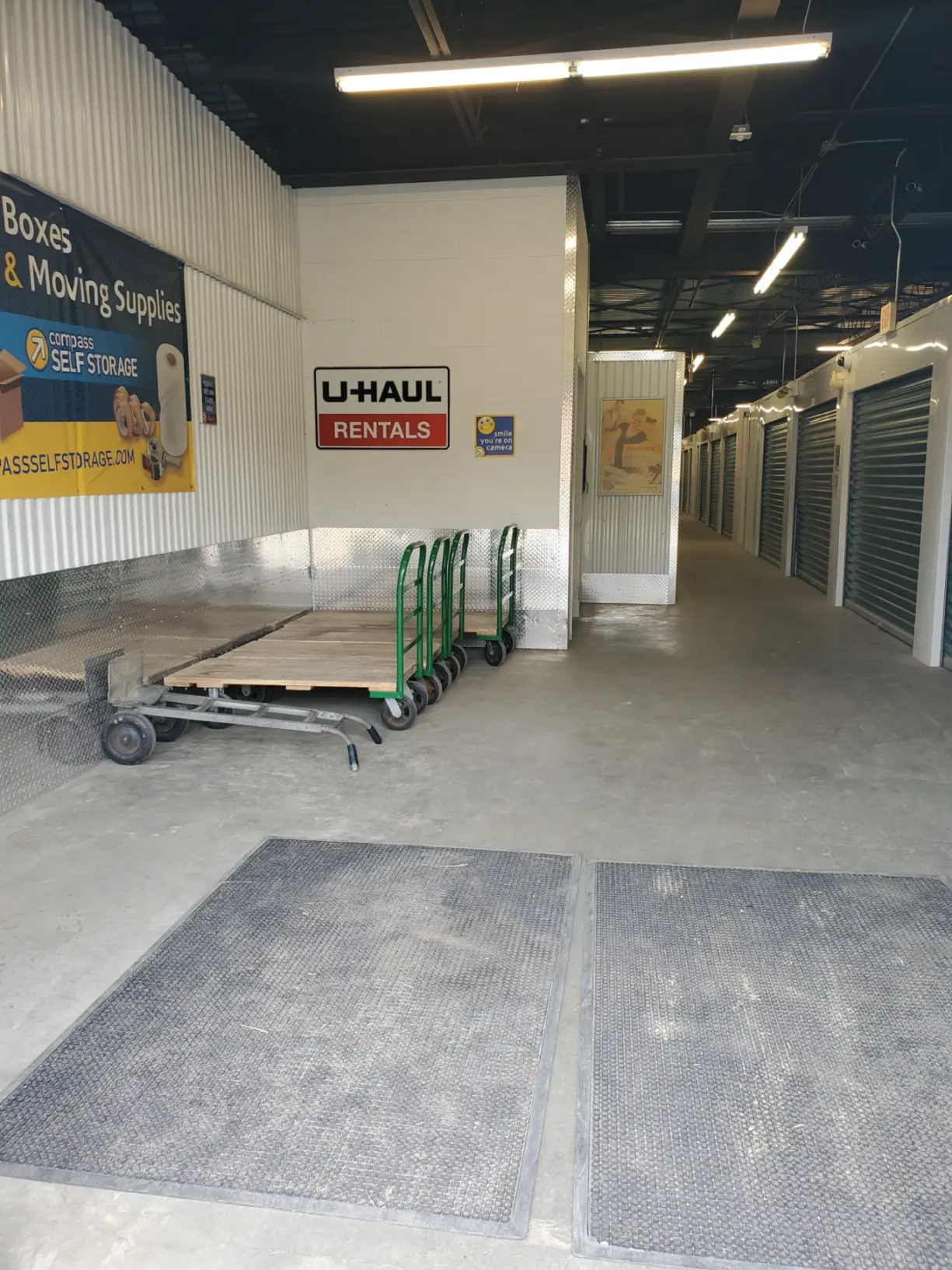 Onsite dollies and carts at Compass Self Storage facility.