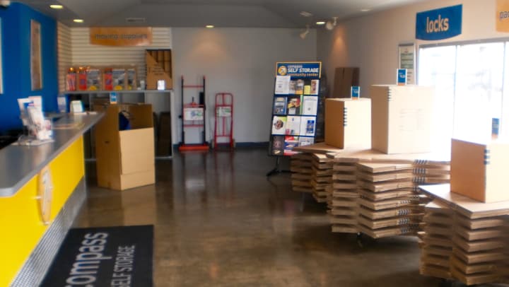 Boxes and moving supplies available at Compass Self Storage.