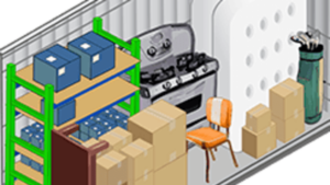 Graphic showing various objects in a 5x10 storage unit.