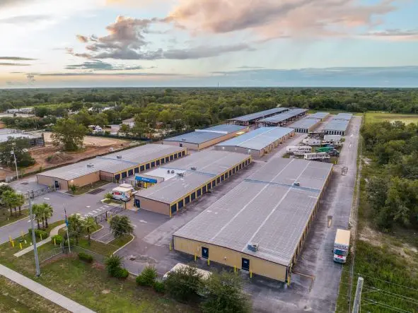 Aerial view of Compass Self Storage.