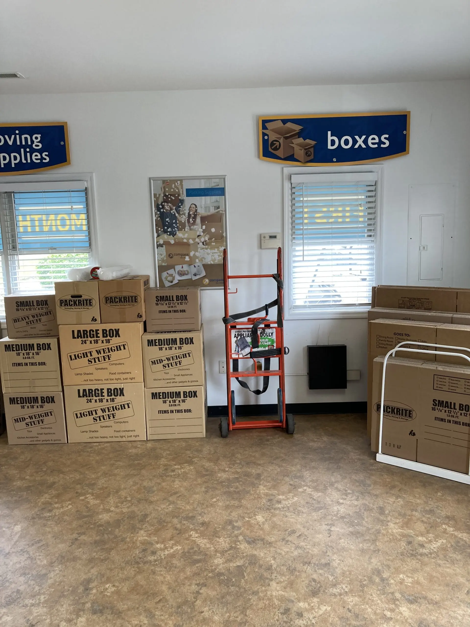 Packing supplies at Compass Self Storage.