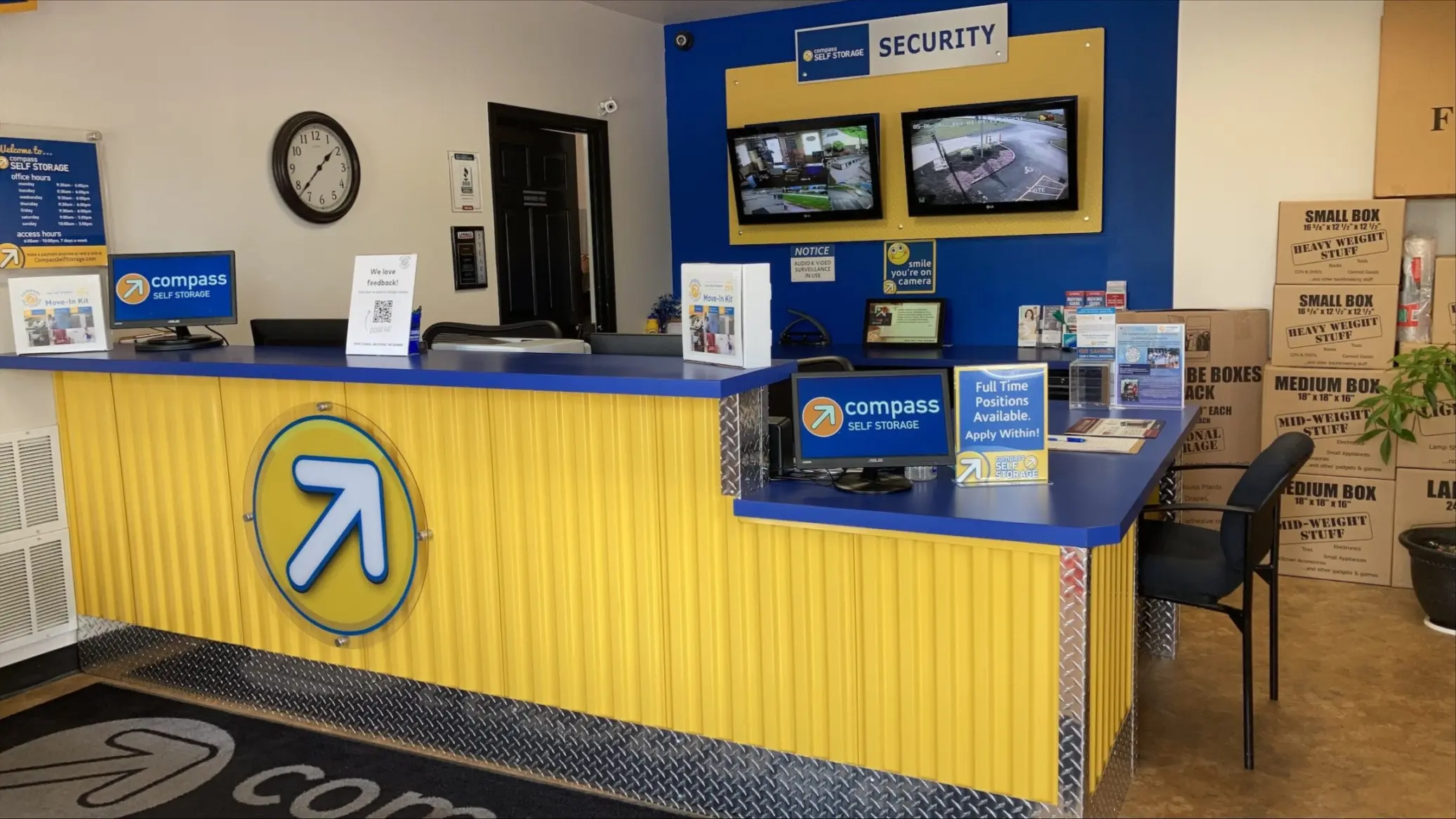 Front desk at Compass Self Storage.