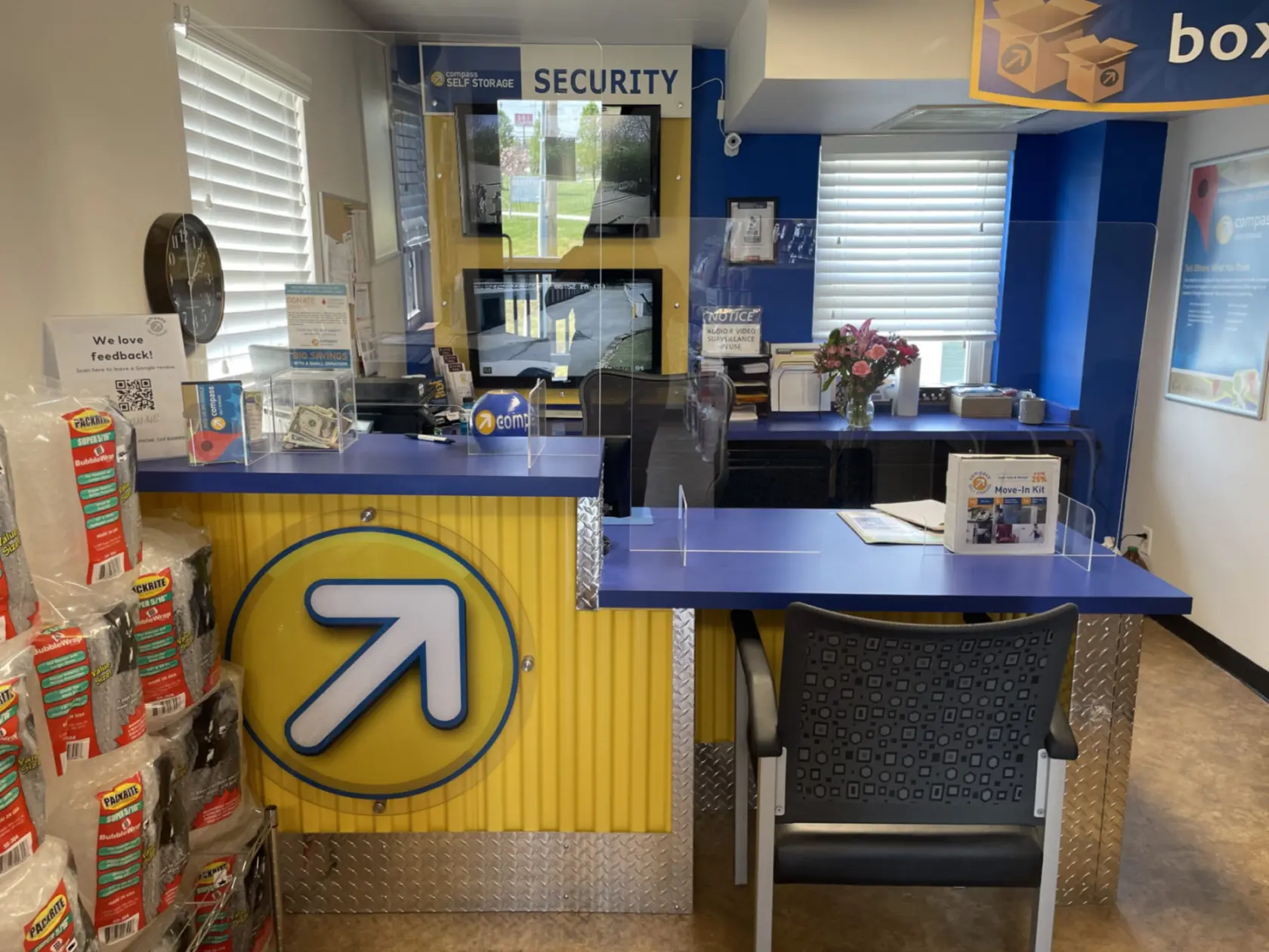 Front desk at Compass Self Storage.