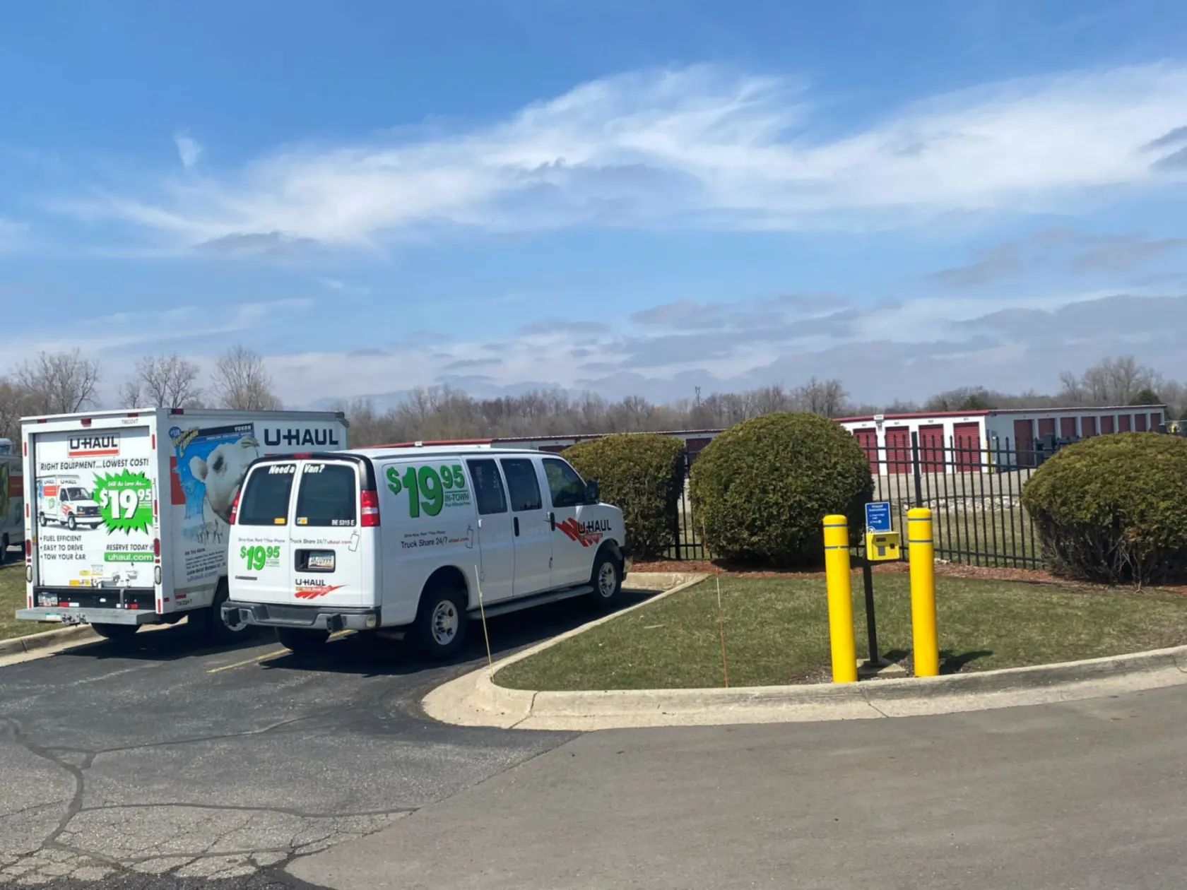 Moving trucks at Compass Self Storage.