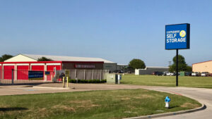 Street view of Compass Self Storage facility in McKinney, Texas.