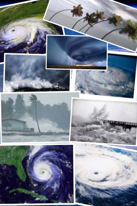 Collage of hurricane pictures.