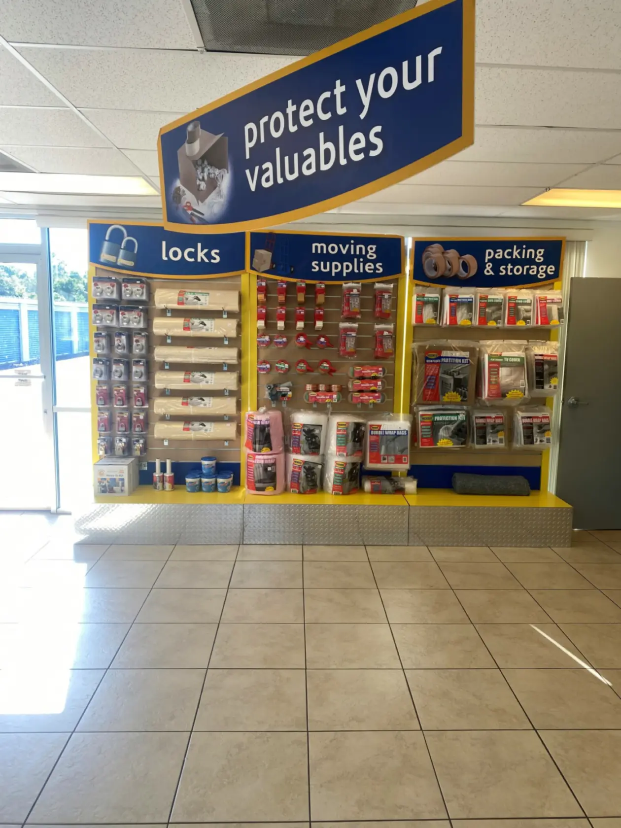 Locks, moving supplies and packing items for sale.