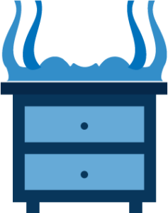 Graphic of a table stacked on top of a dresser.