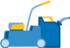 Graphic of a lawn mower and gas tank.