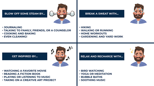 illustration of how to de-stress while learning remotely