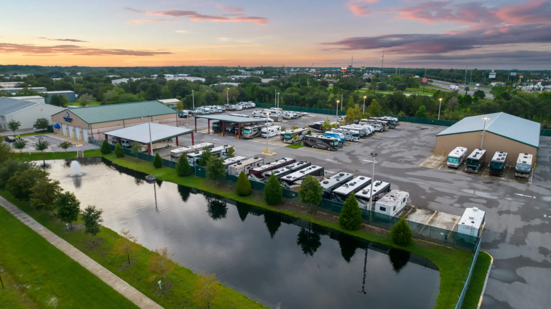 Aerial view of storage facility at Compass Self Storage.