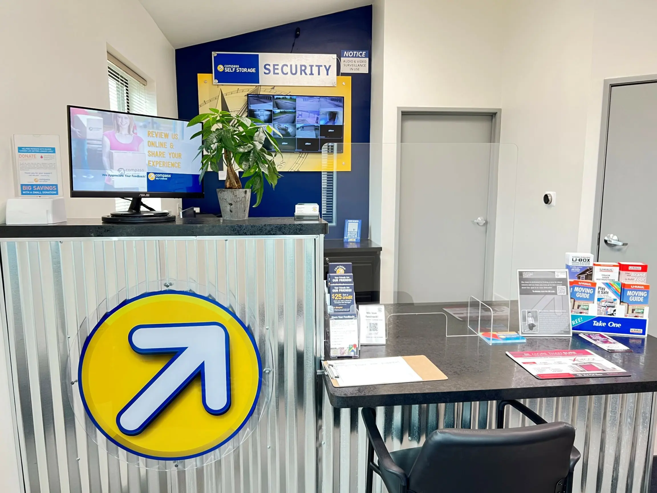 Service desk at Compass Self Storage.