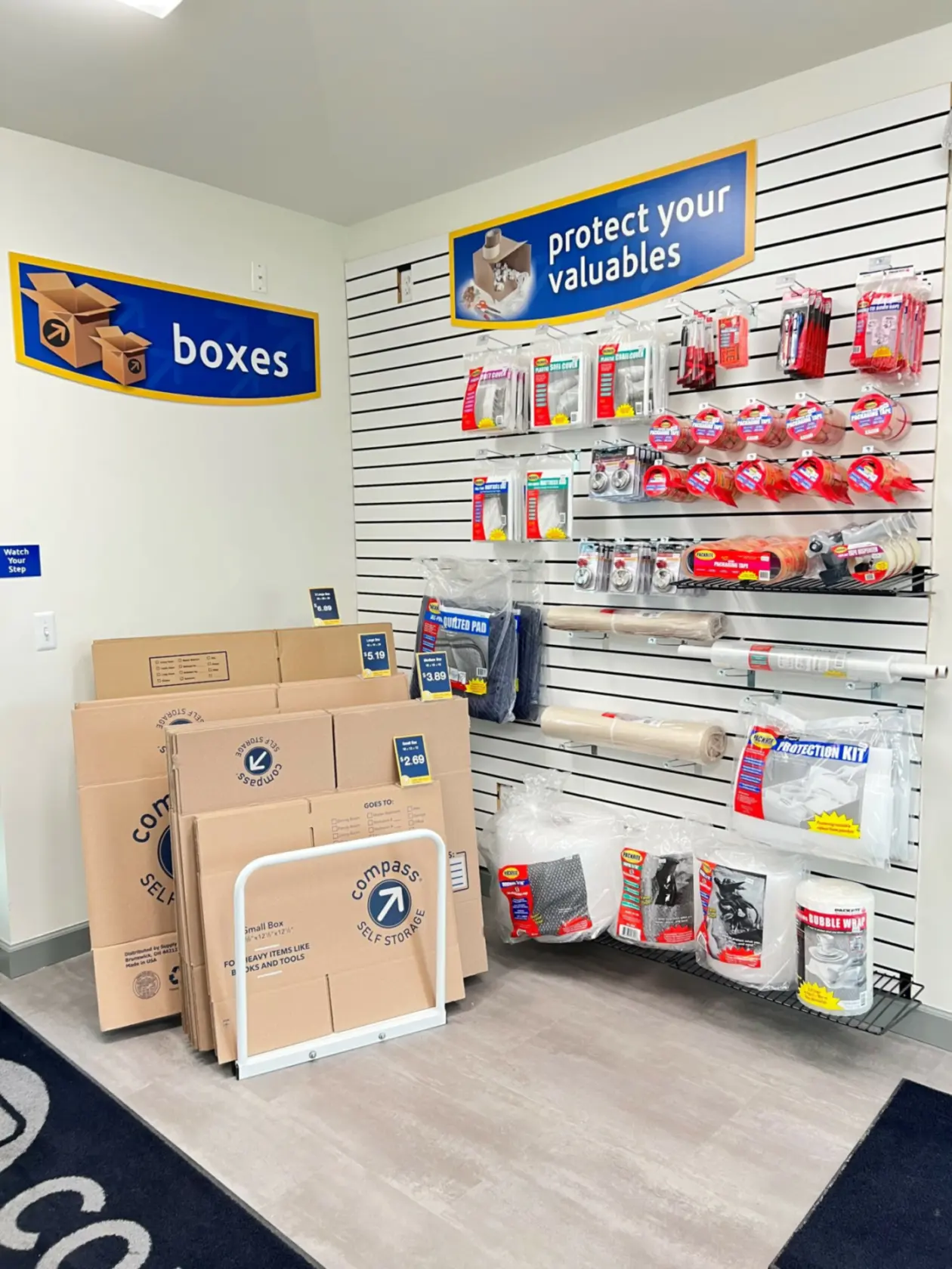 Packing supplies at Compass Self Storage.