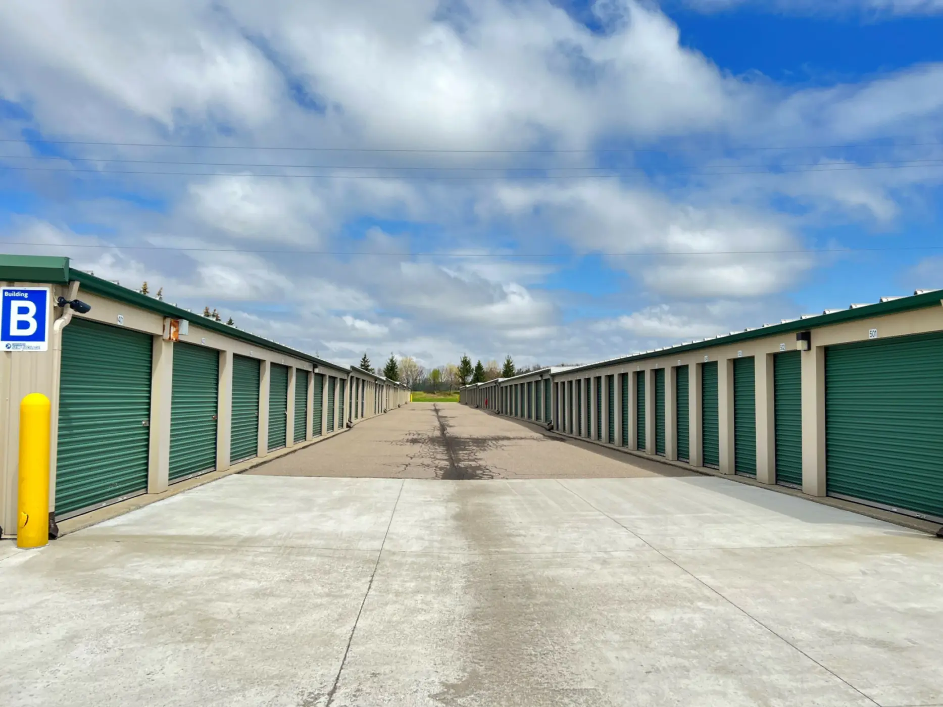 Drive-up units at Compass Self Storage.