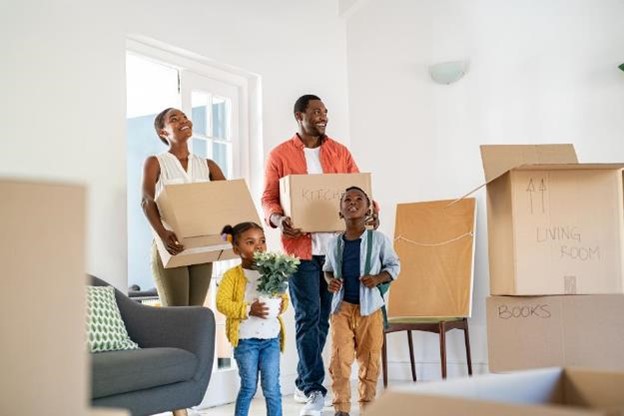 A family moving into a home