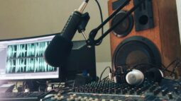 Recording equipment in a home music studio