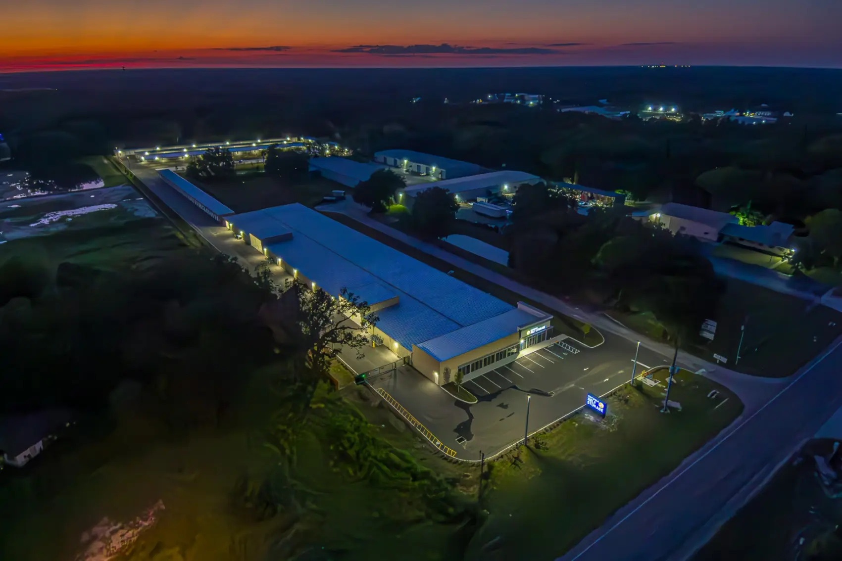 Birds eye image of Compass Self Storage building and outdoor storage units.