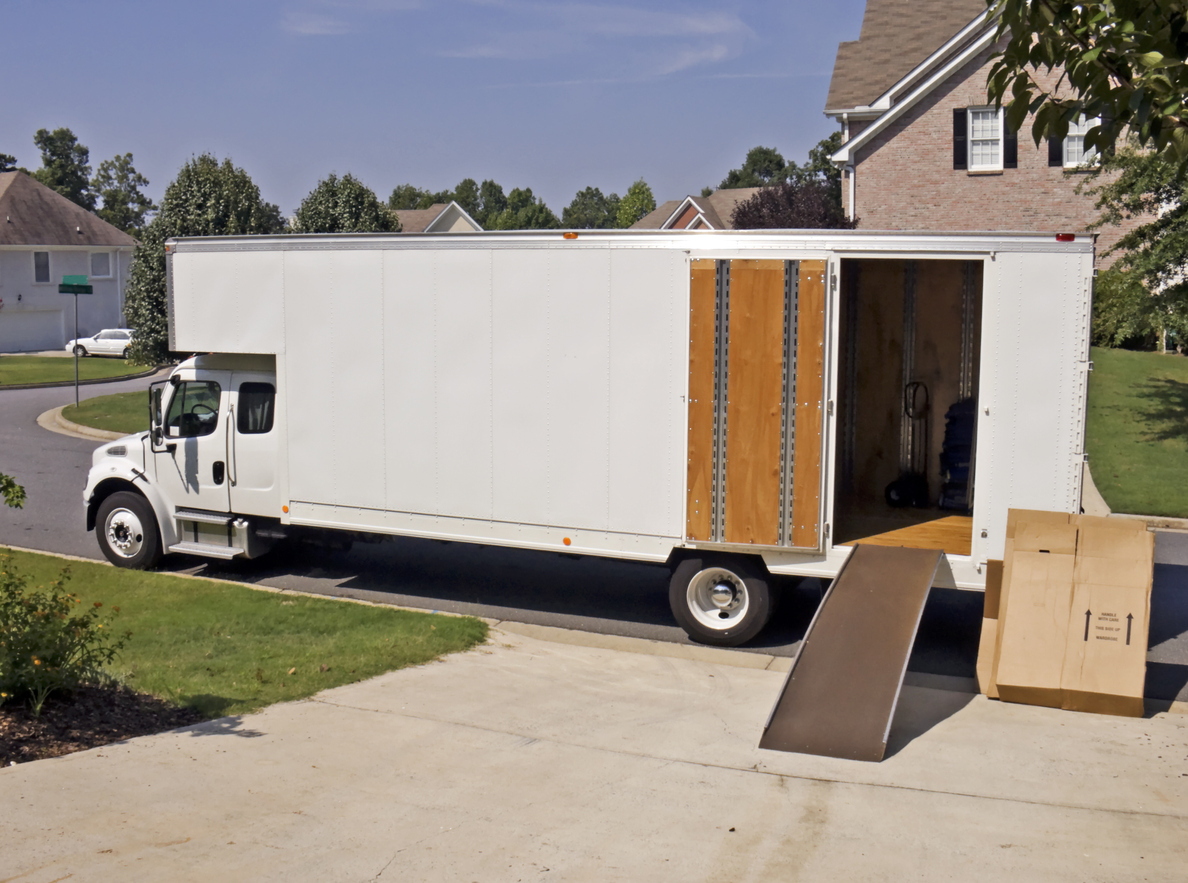 A moving truck at a home