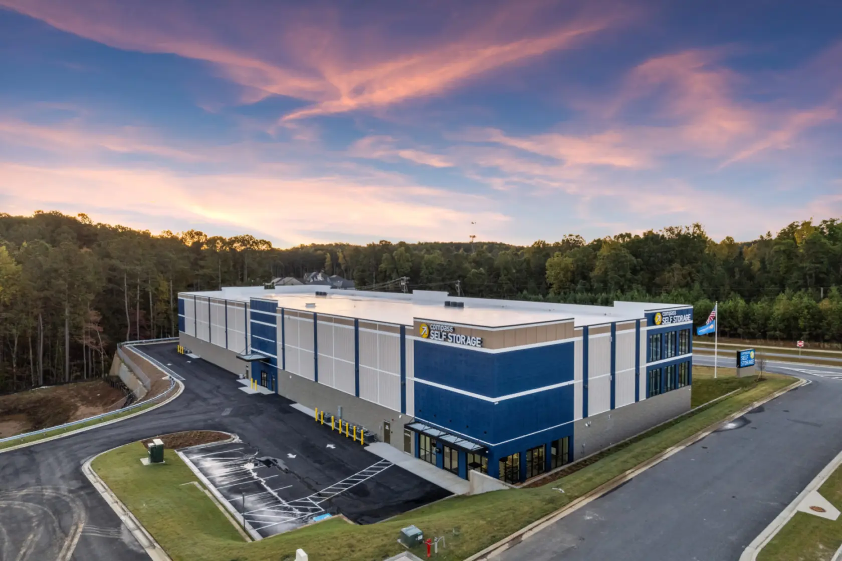 Aerial view of Compass Self Storage.