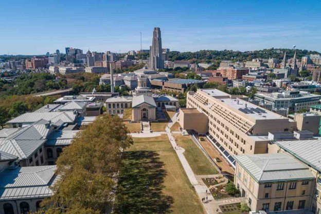 An aerial shot of Carnegie Mellon University.