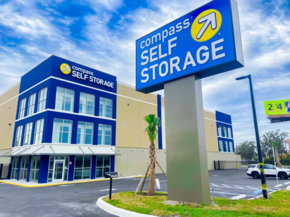 Facility signage at Compass Self Storage.