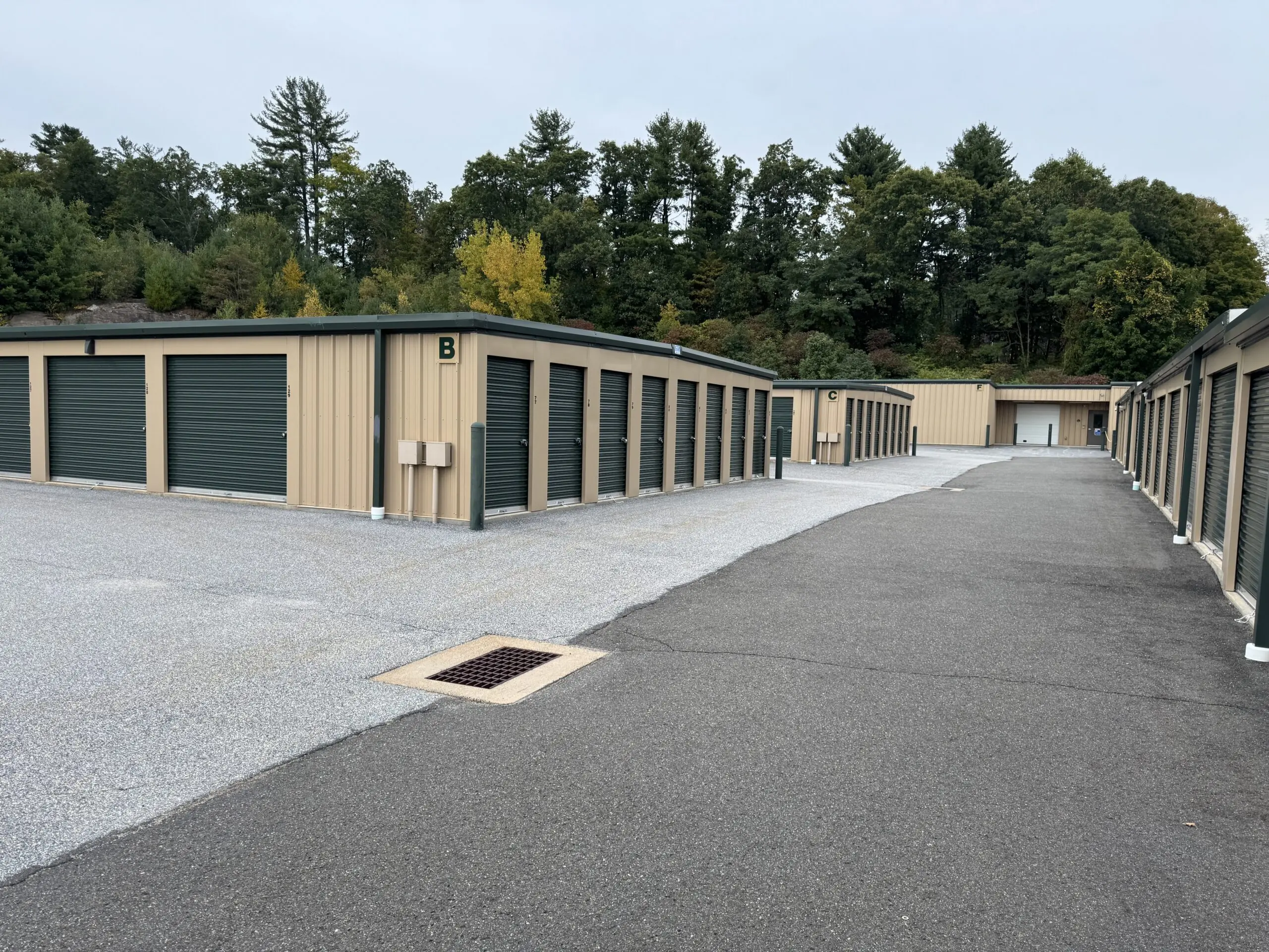 Drive-up units at Compass Self Storage.