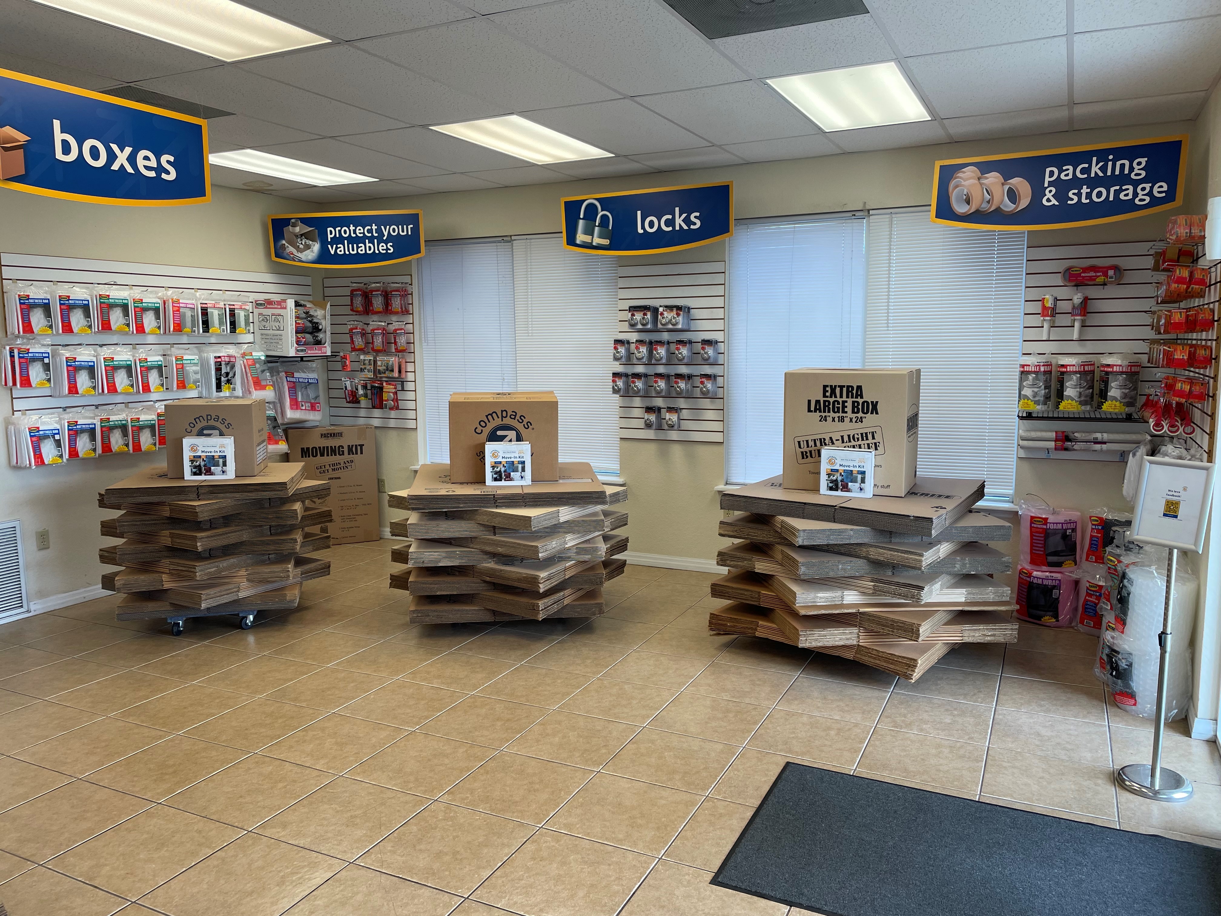 Packing boxes and moving supplies.