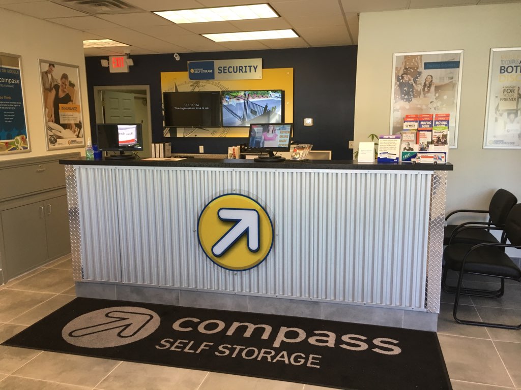 Service desk at Compass Self Storage.