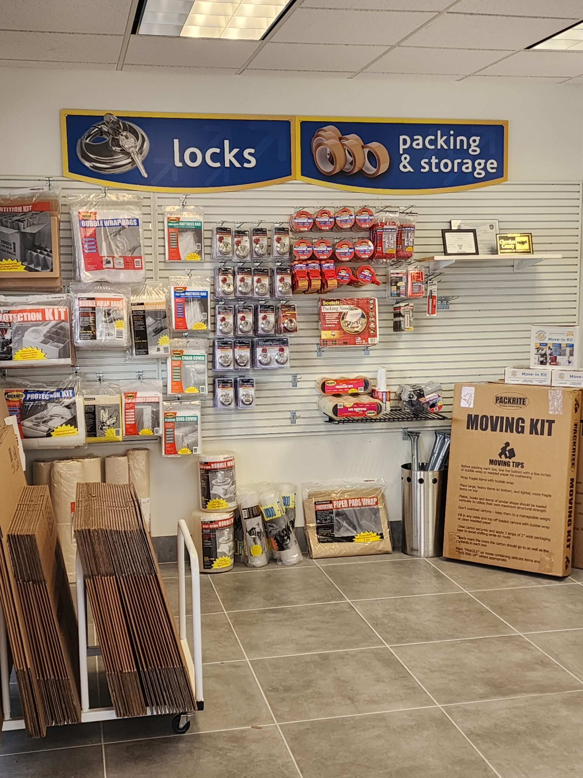 Packing supplies at Compass Self Storage.