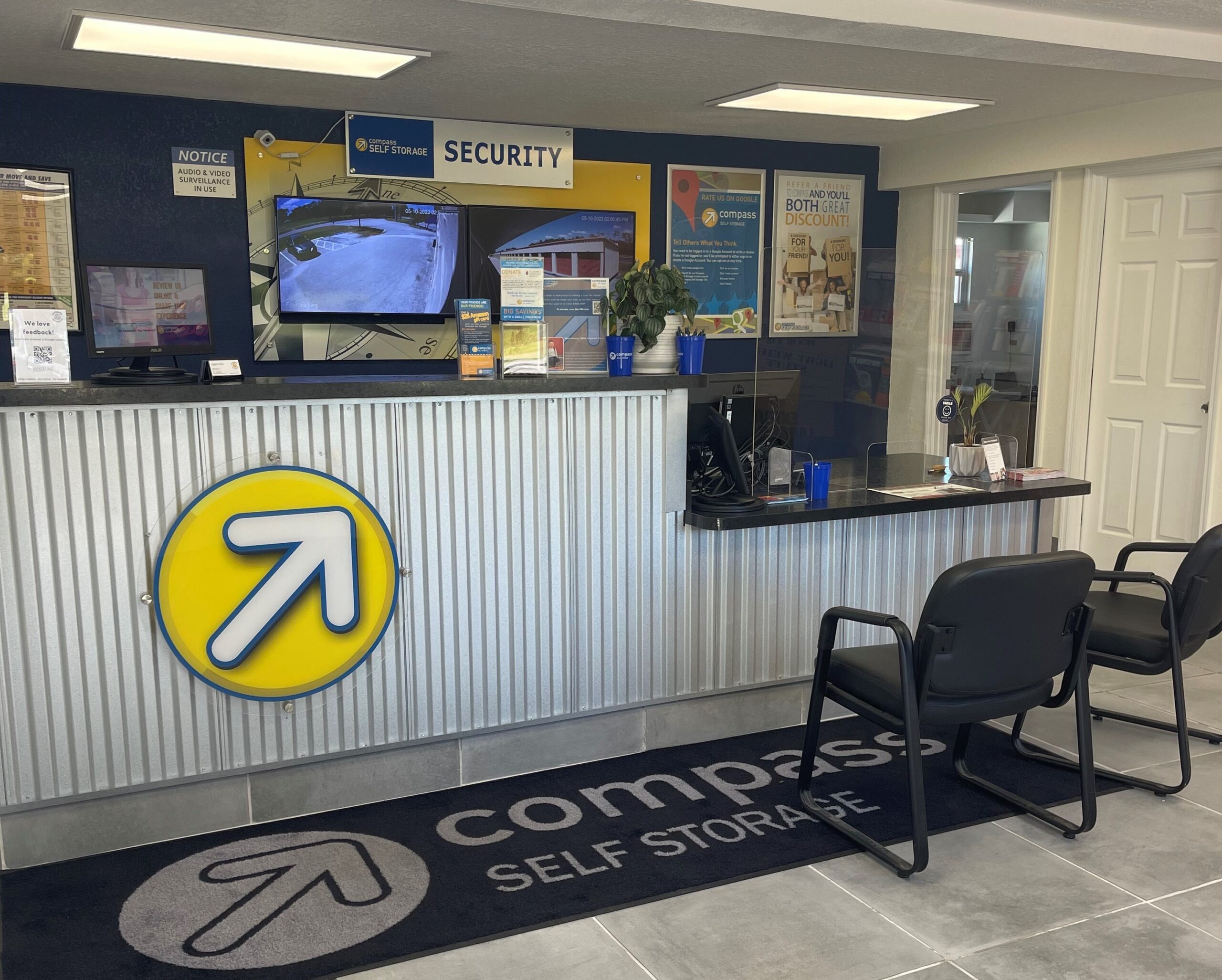 Front desk at Compass Self Storage.