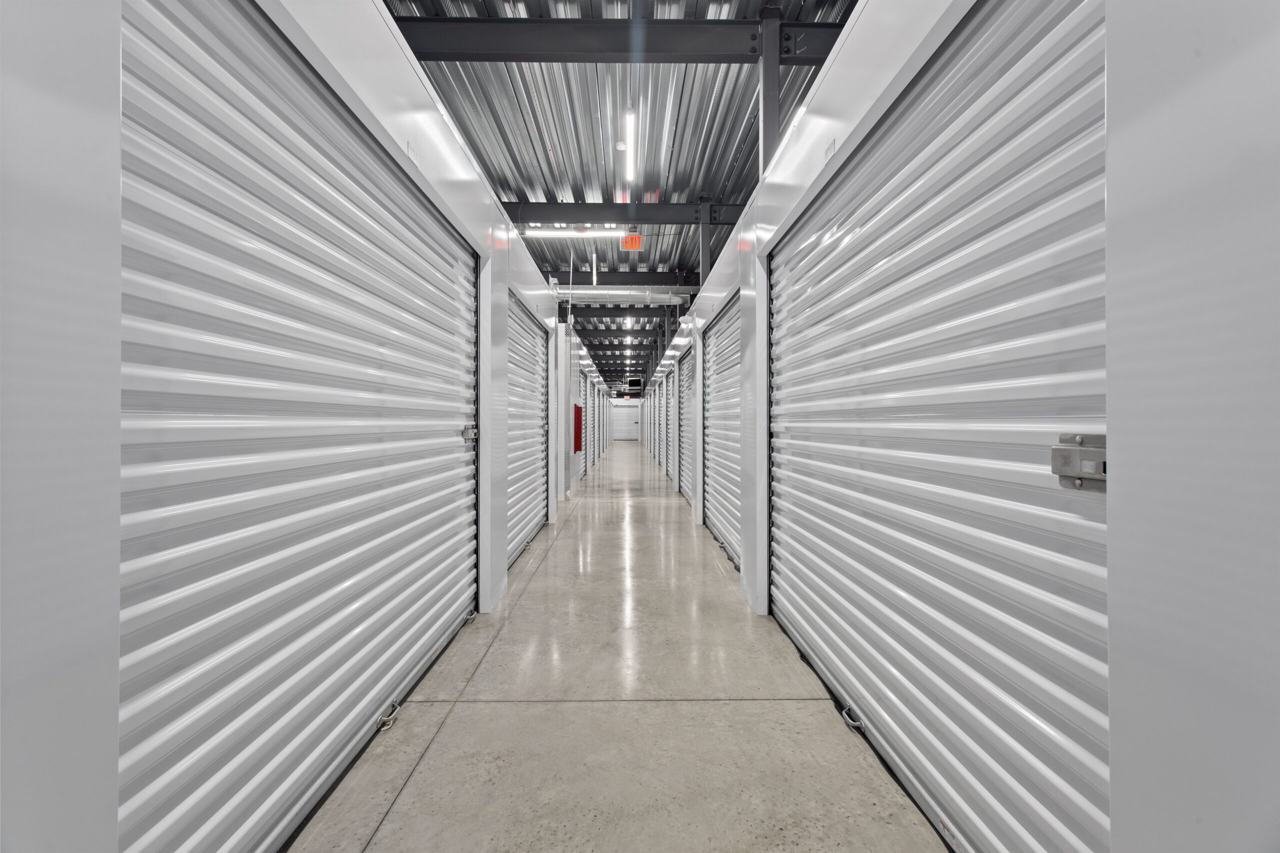 Clean white indoor storage units.