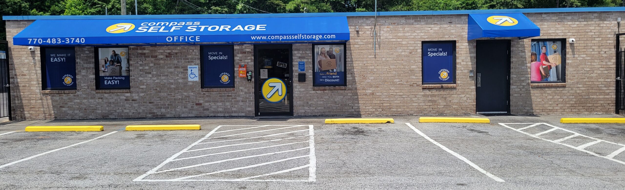 Compass Self Storage building exterior.