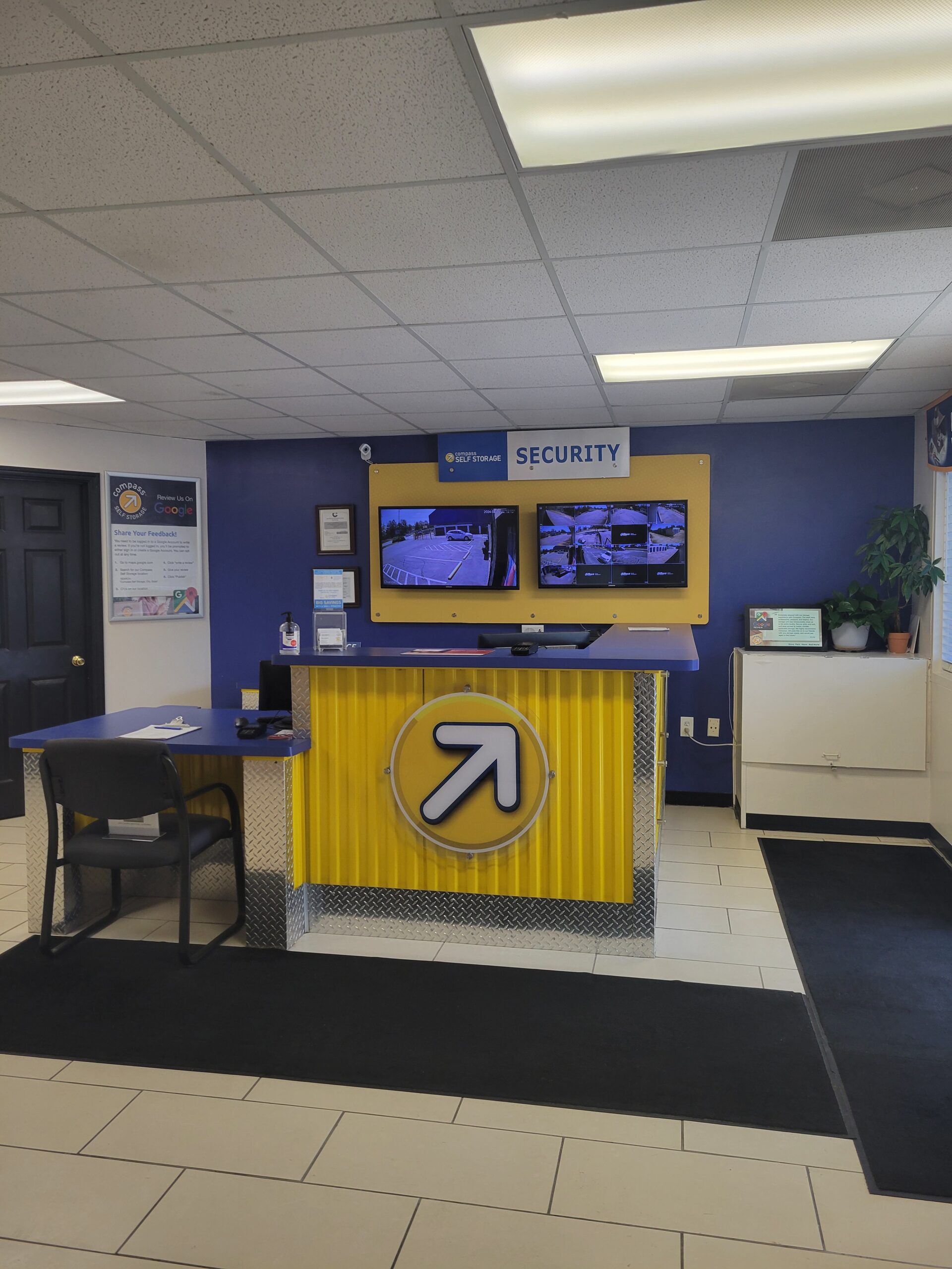 Security footage at the Compass Self Storage service desk.