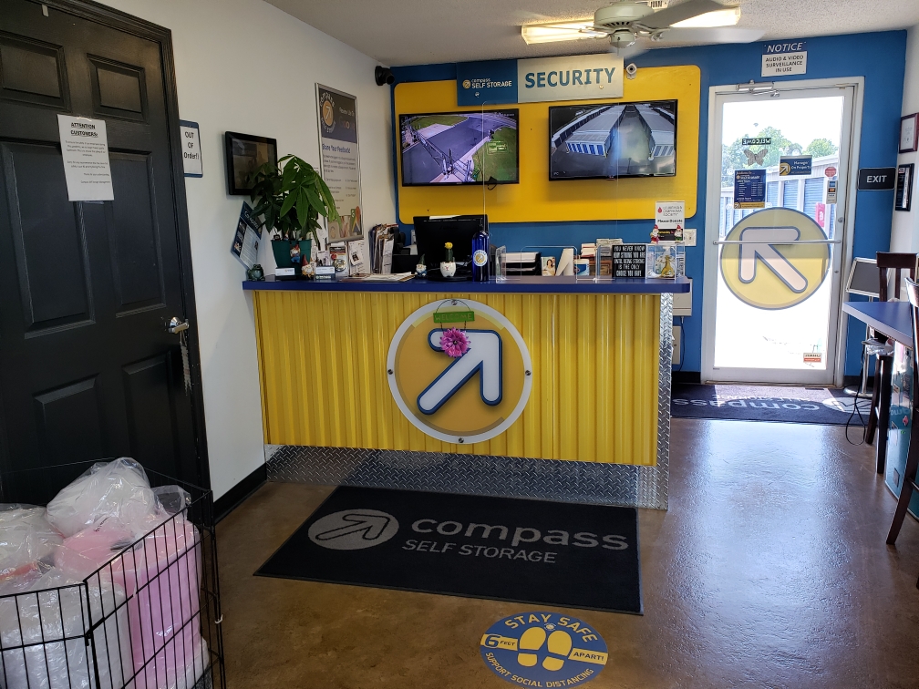 Service desk at Compass Self Storage.