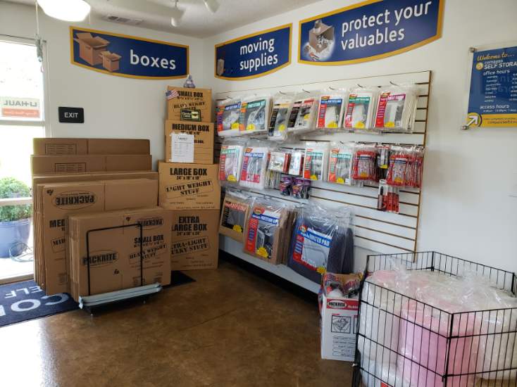 Boxes, moving supplies, and locks for sale.