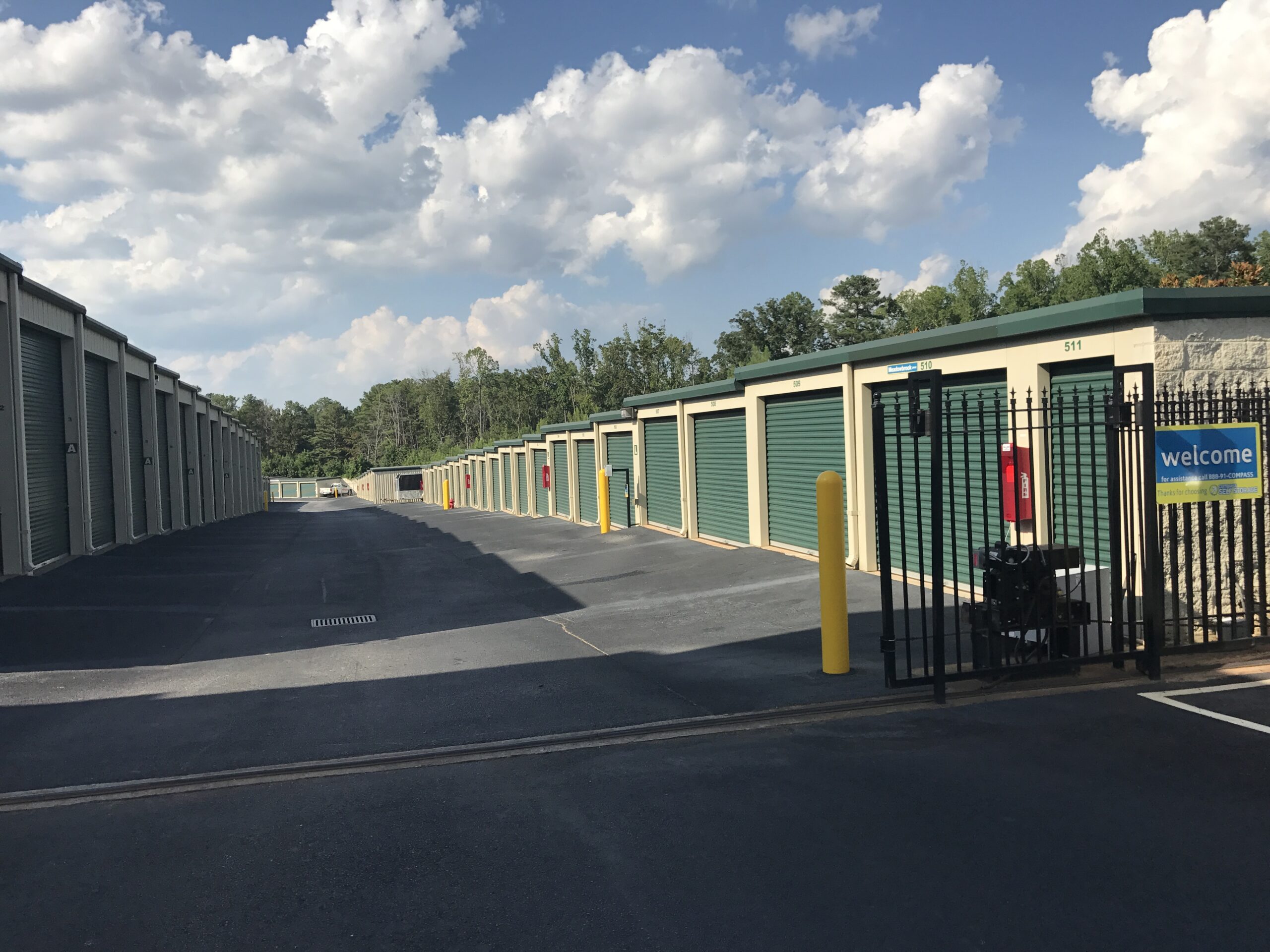 Drive-up units at Compass Self Storage.