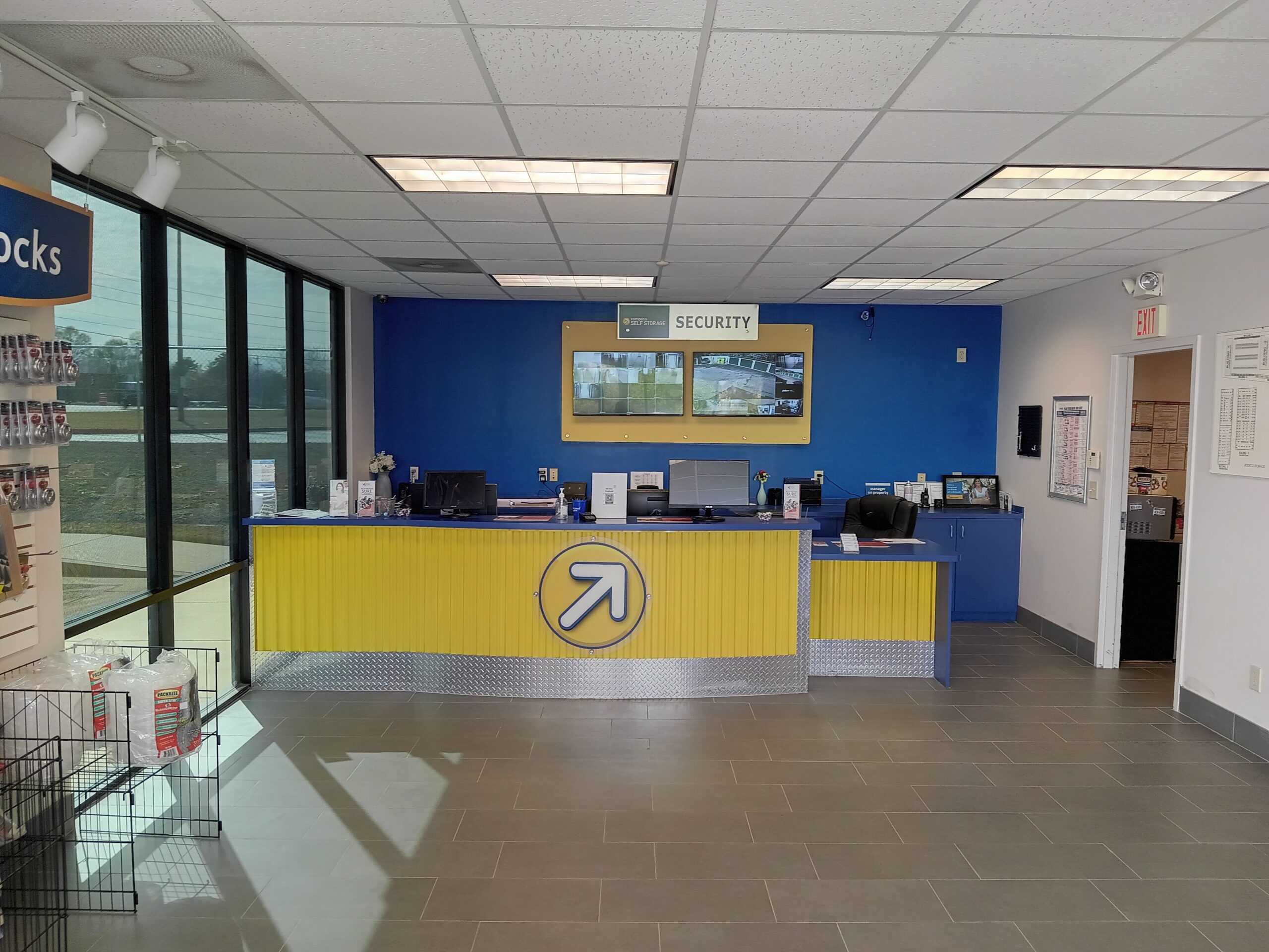 Service desk at Compass Self Storage.