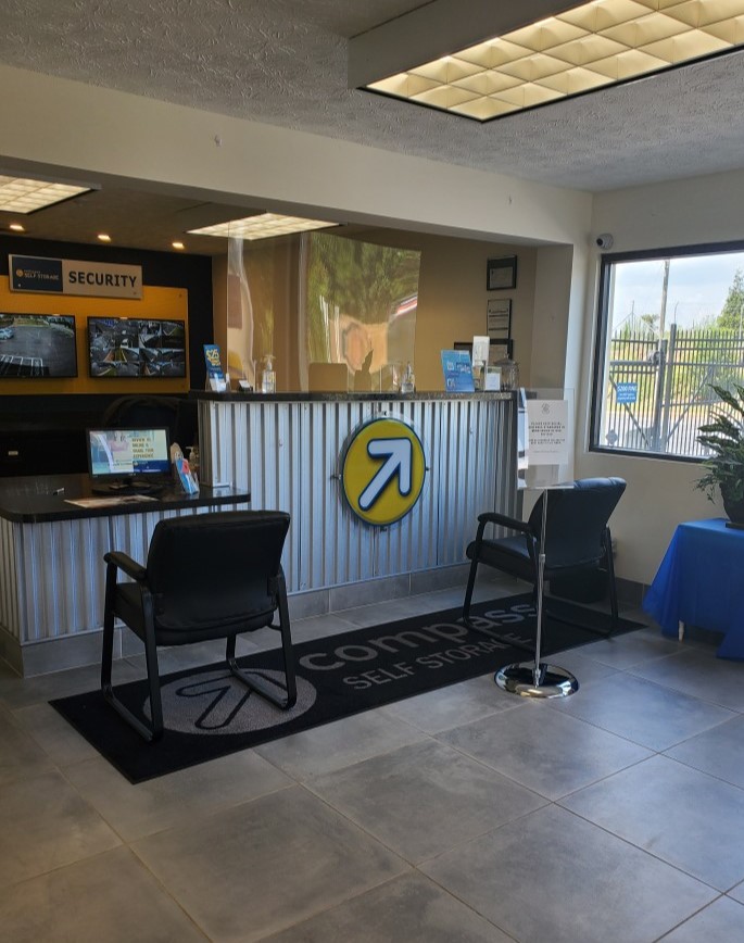 Service desk at Compass Self Storage.