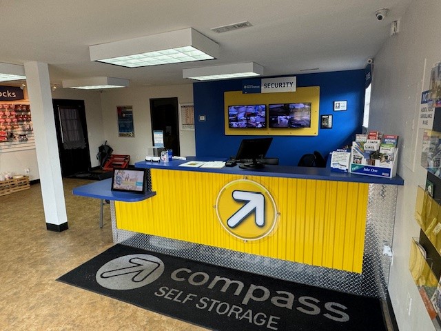 Service desk at Compass Self Storage.