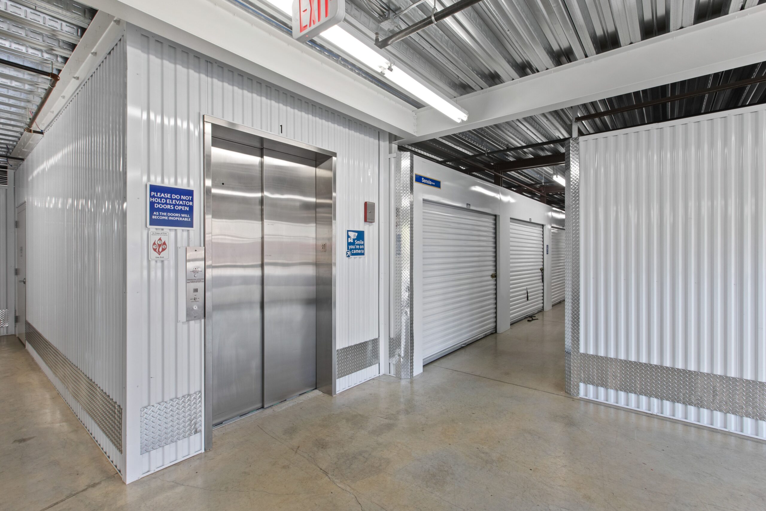 Elevator and indoor units at Compass Self Storage.