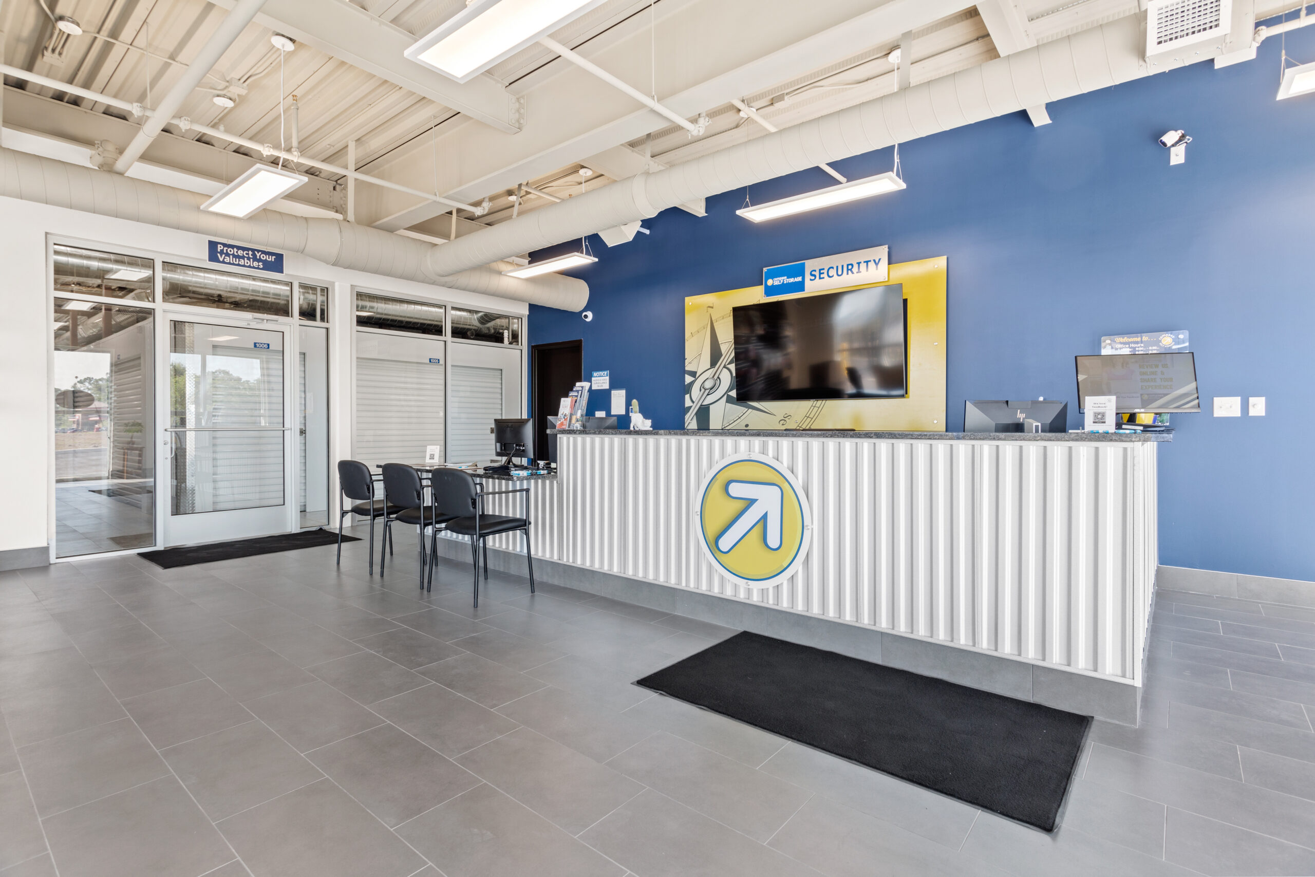 Service desk at Compass Self Storage.