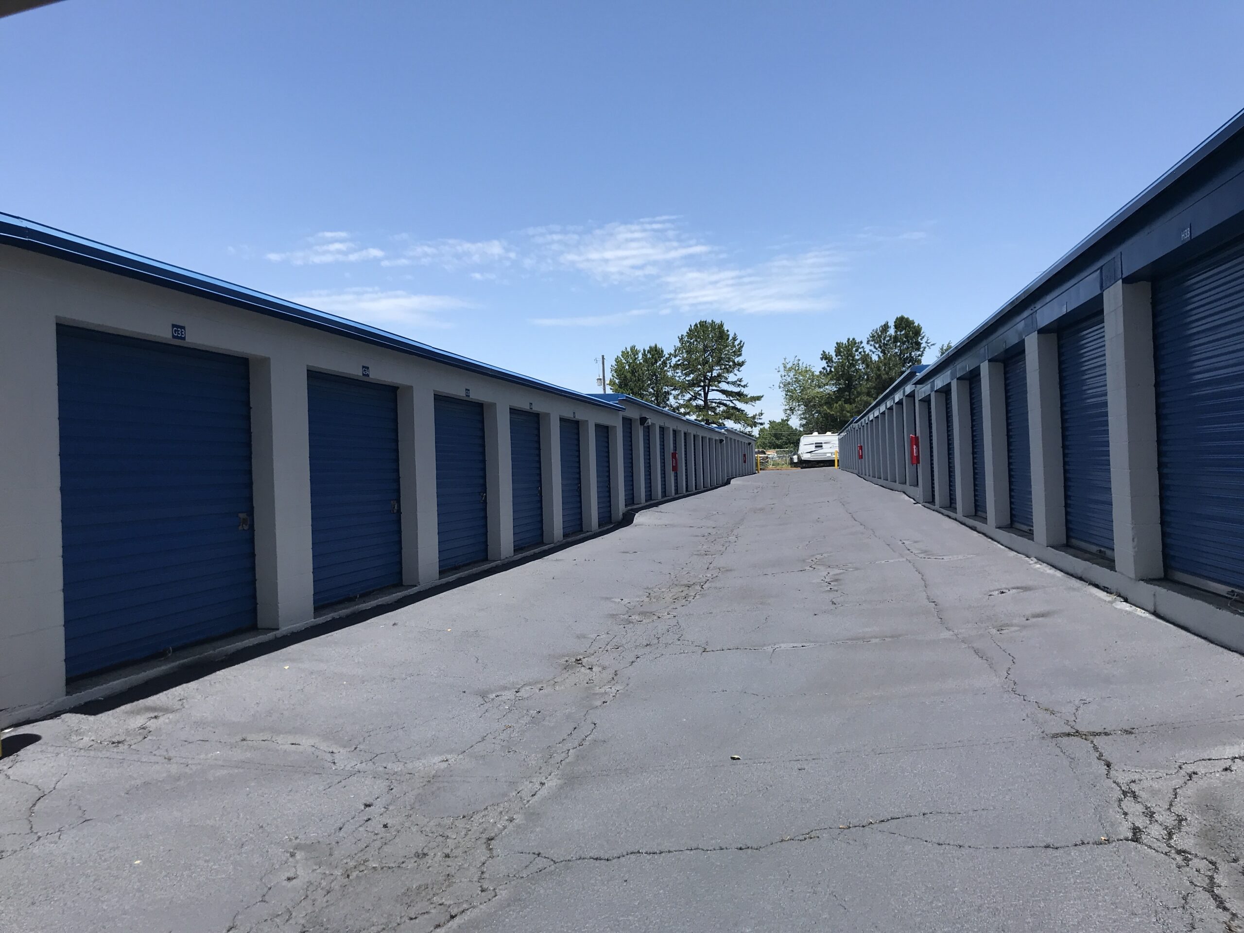 Drive-up units at Compass Self Storage.