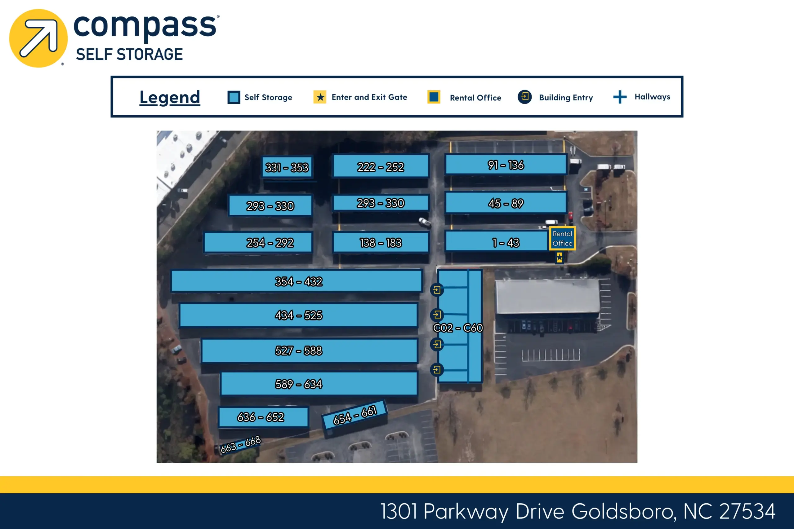 Storage Units in Goldsboro, NC, on Parkway Drive | Compass